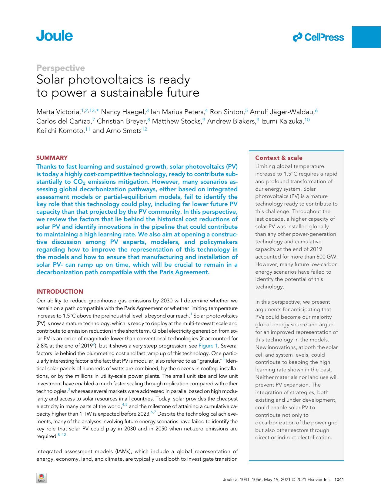 Solar photovoltaics is ready to power a sustainable future by unknow