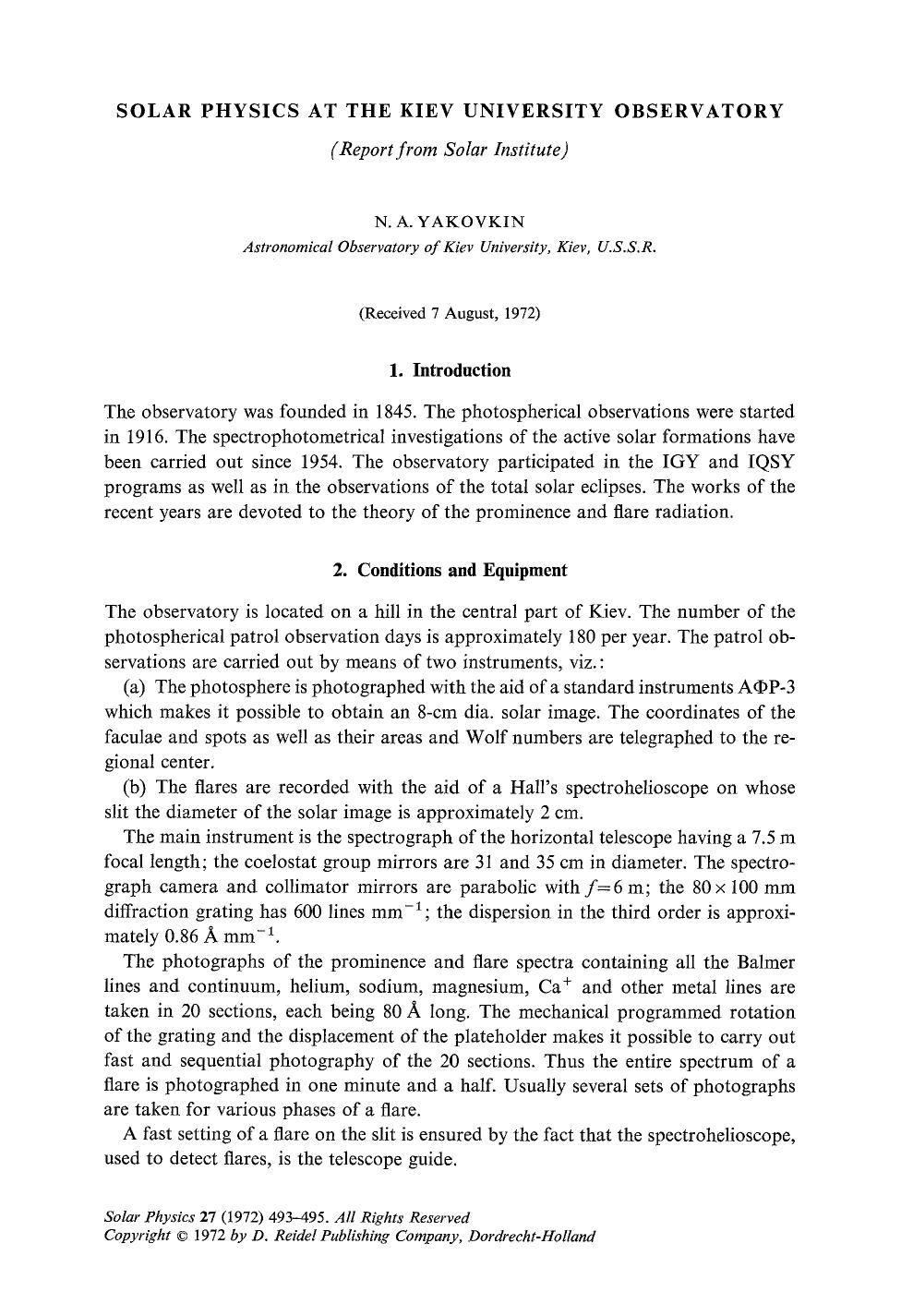 Solar physics at the Kiev University Observatory by Unknown