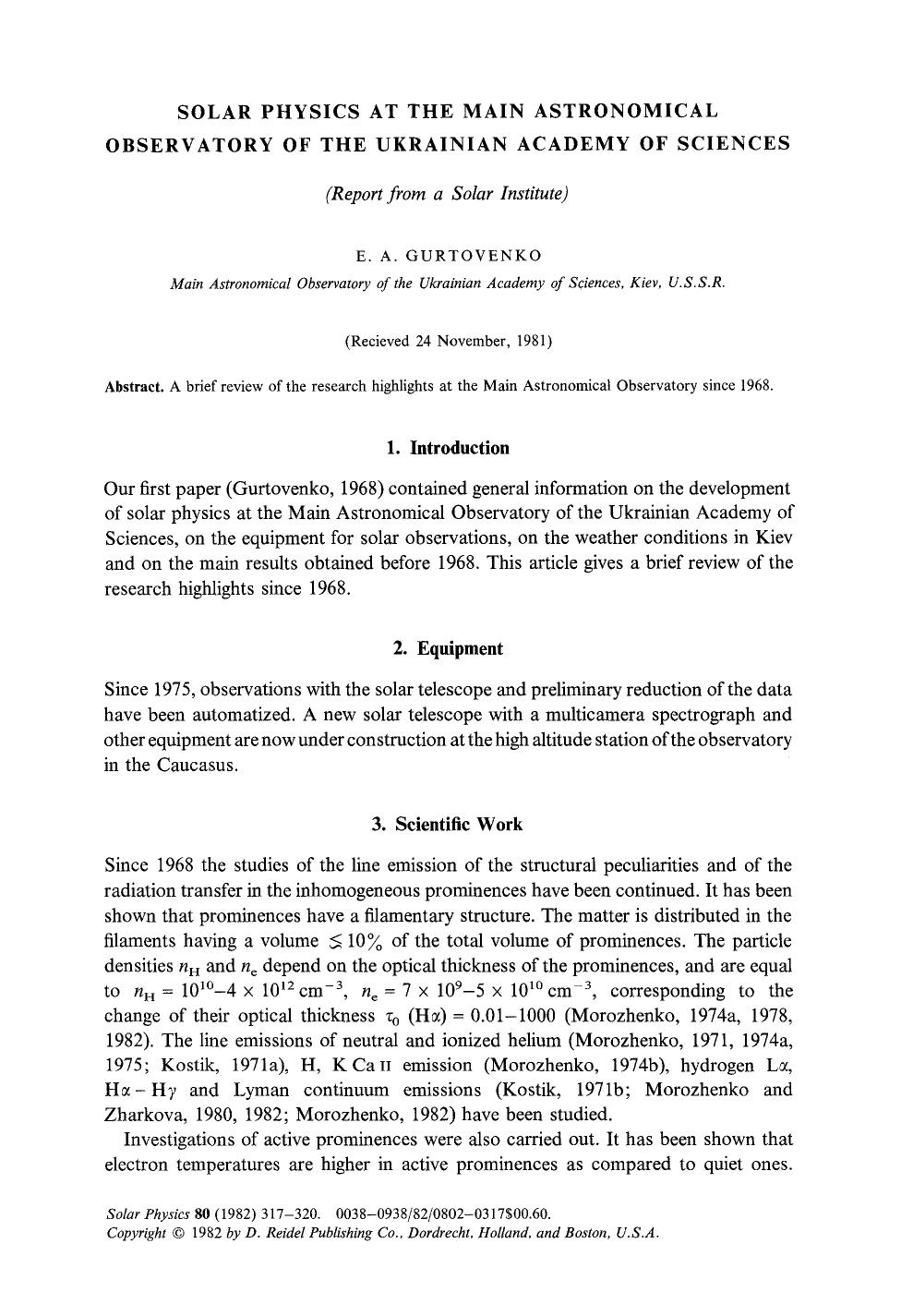 Solar physics at the Main Astronomical Observatory of the Ukrainian Academy of Sciences by Unknown