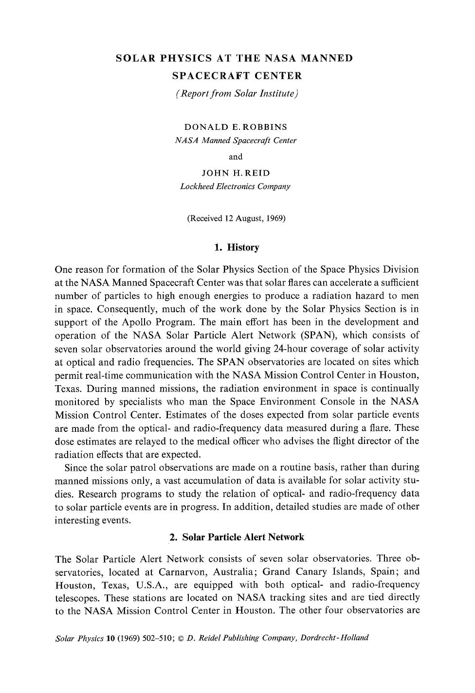 Solar physics at the NASA Manned Spacecraft Center by Unknown