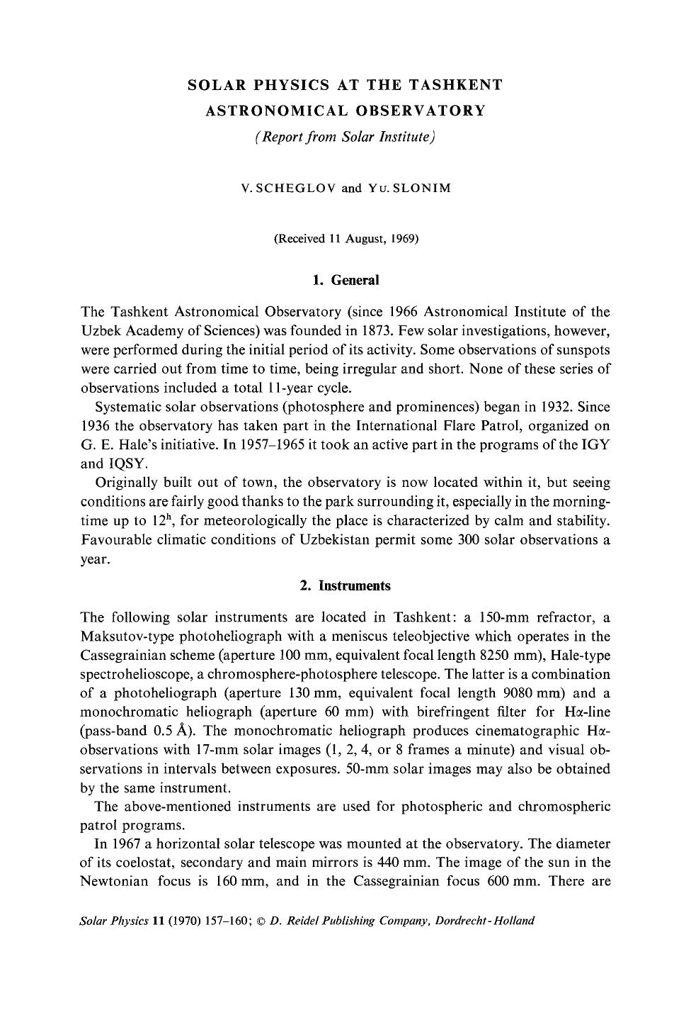 Solar physics at the Tashkent Astronomical Observatory by Unknown