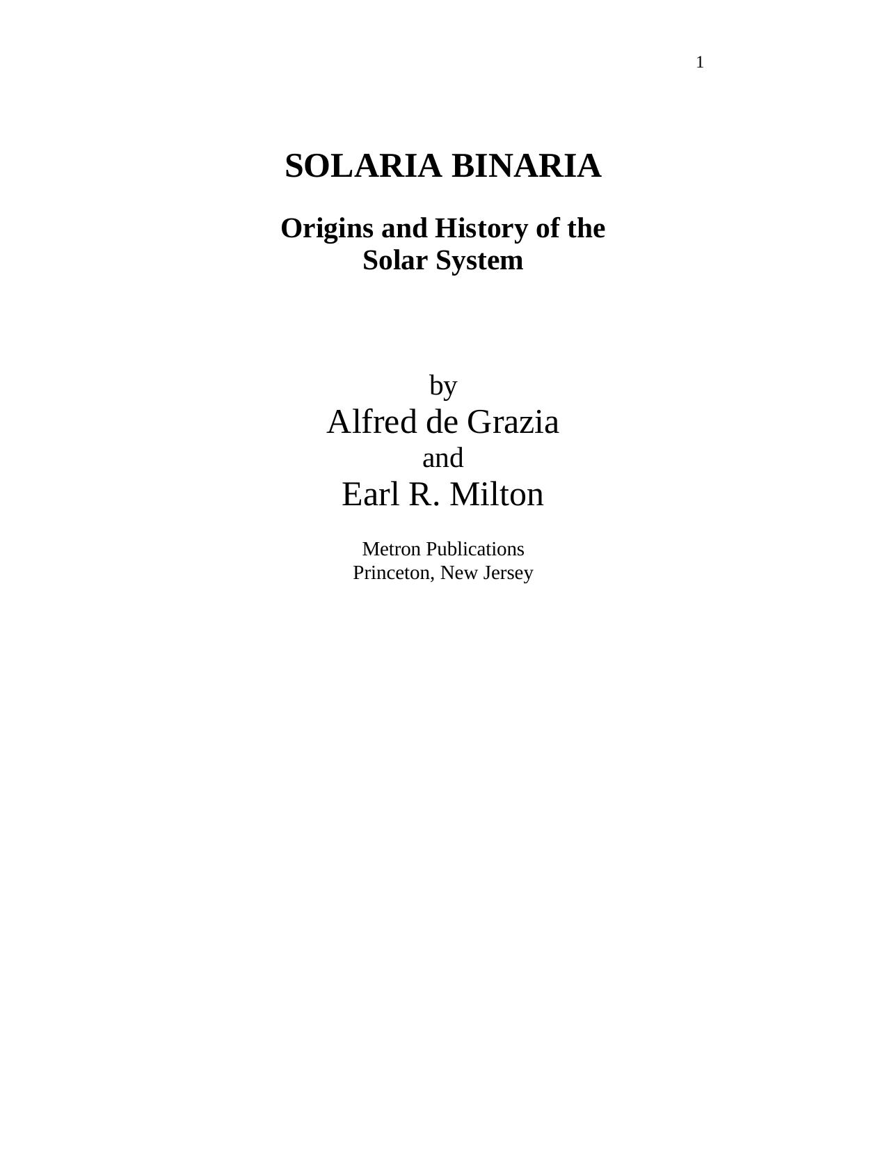 Solaria binaria: Origins and history of the solar system by Alfred De Grazia