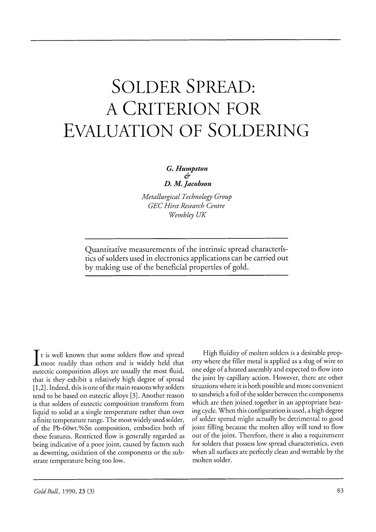 Solder spread: A criterion for evaluation of soldering by Unknown