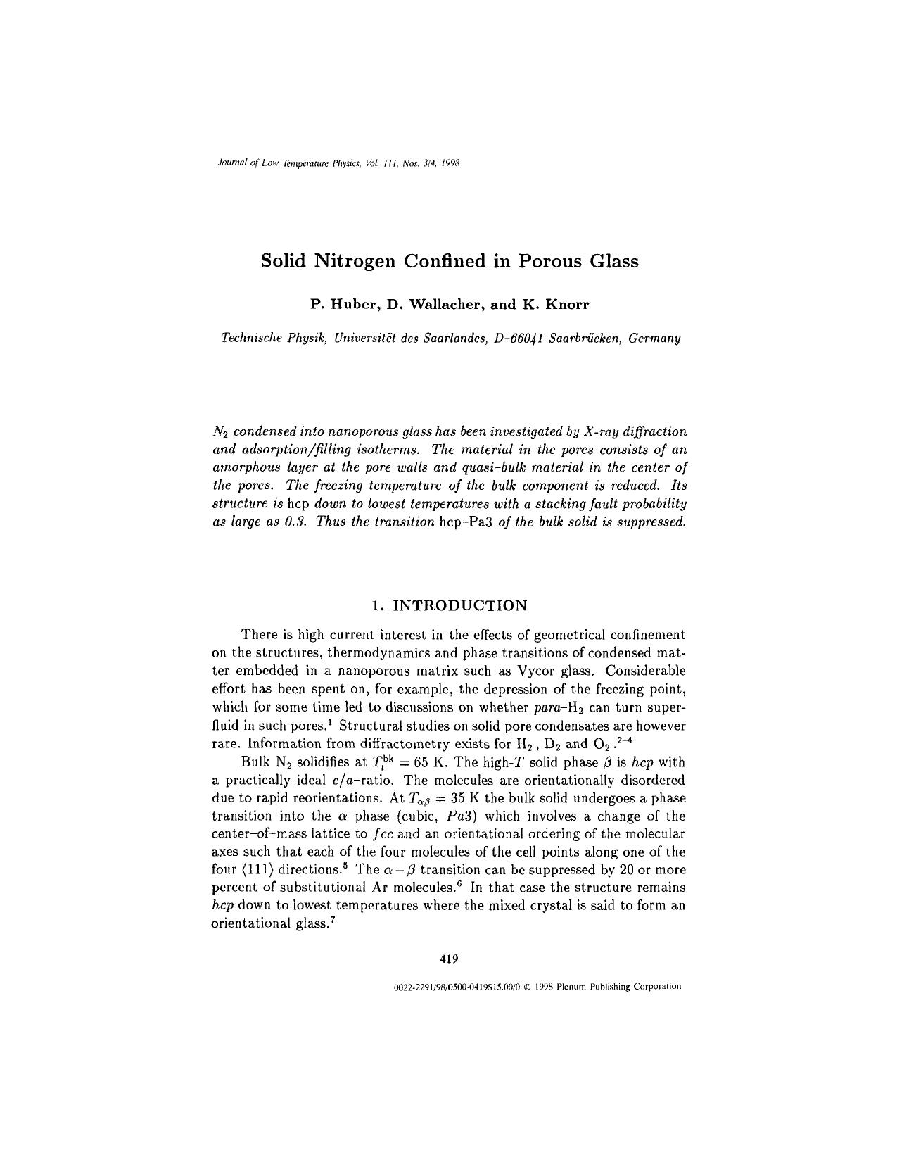 Solid Nitrogen Confined in Porous Glass by Unknown