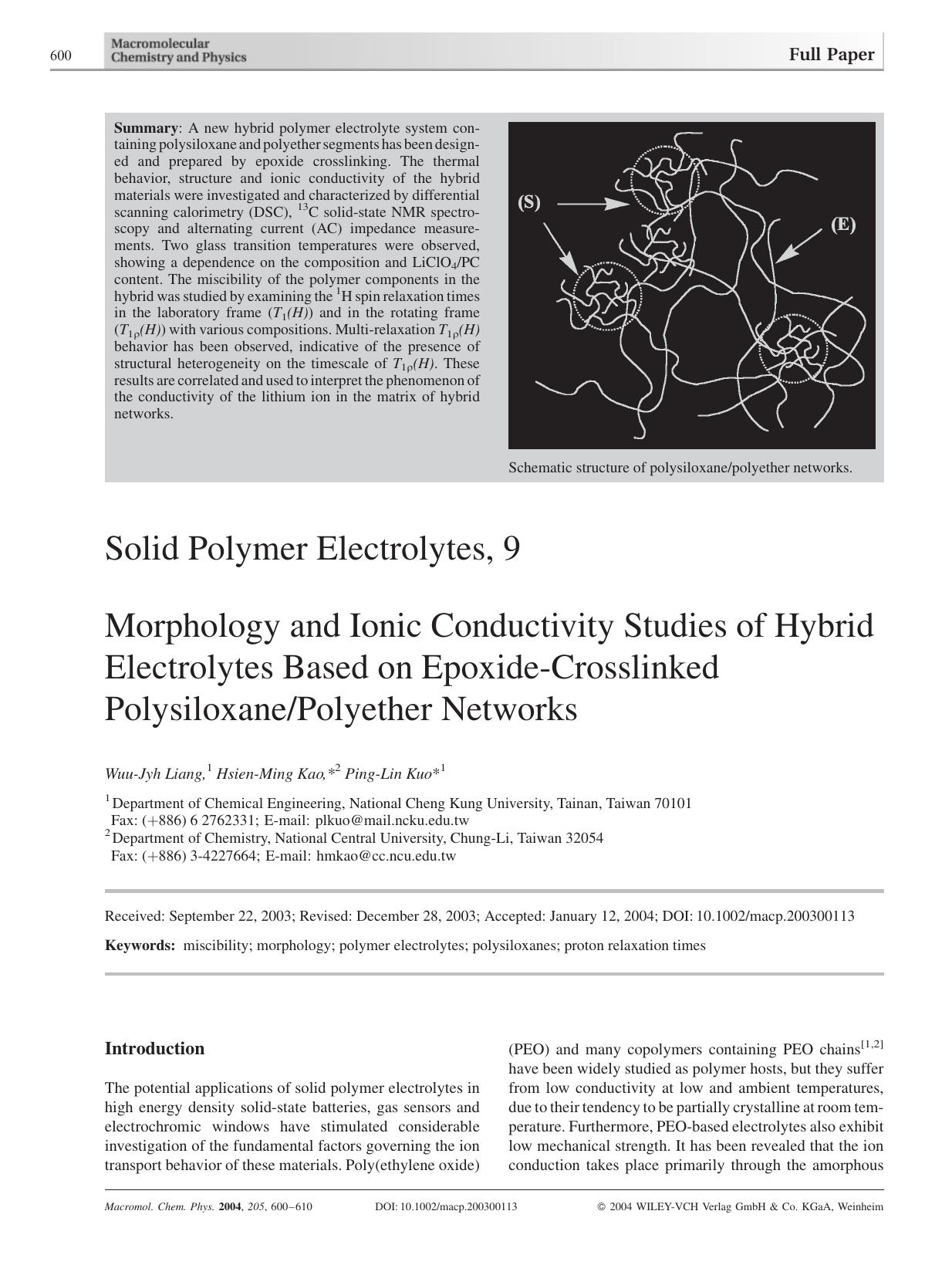 Solid Polymer Electrolytes, 9 by Unknown