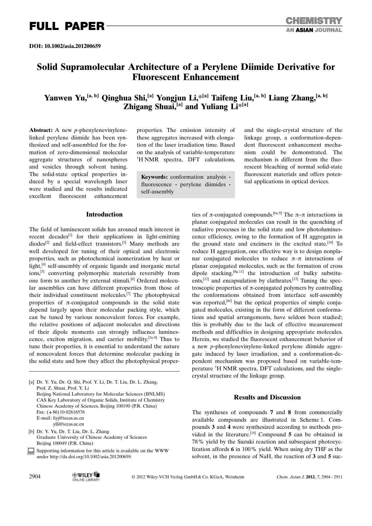 Solid Supramolecular Architecture of a Perylene Diimide Derivative for Fluorescent Enhancement by Unknown