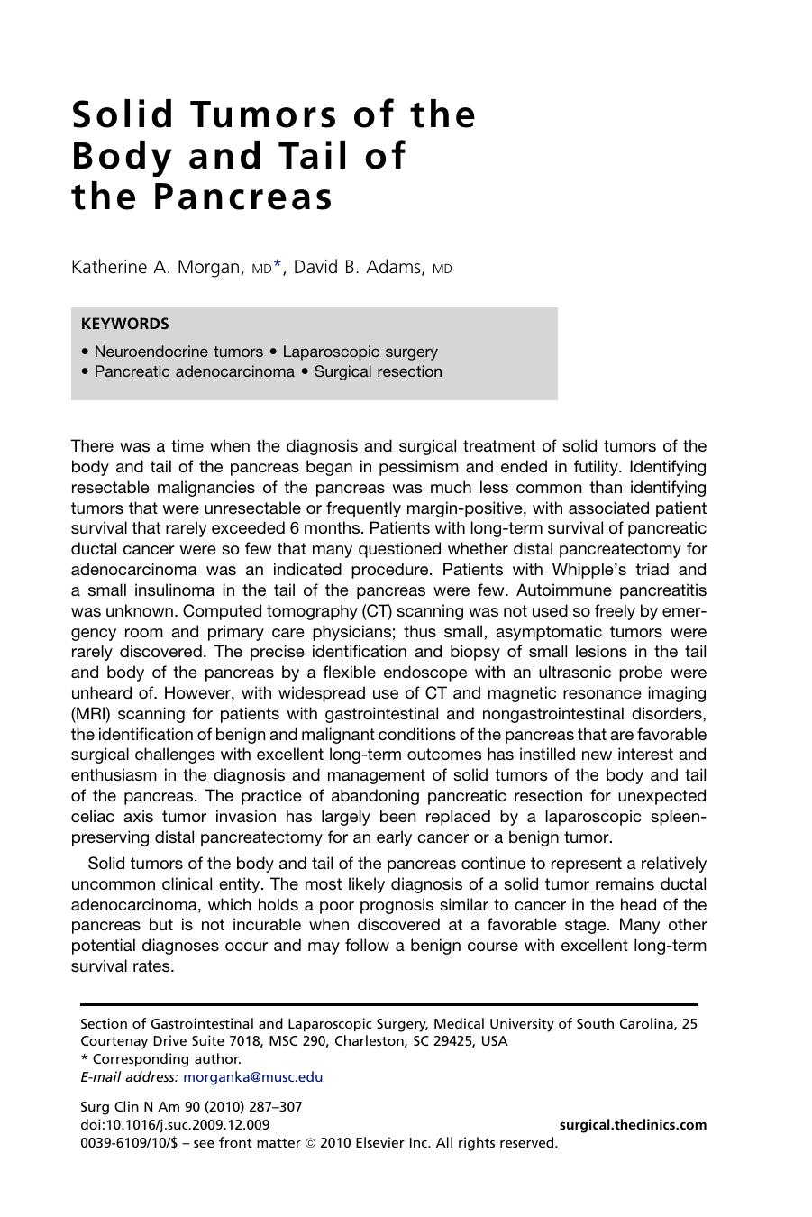 Solid Tumors of the Body and Tail of the Pancreas by Katherine A. Morgan MD; David B. Adams MD