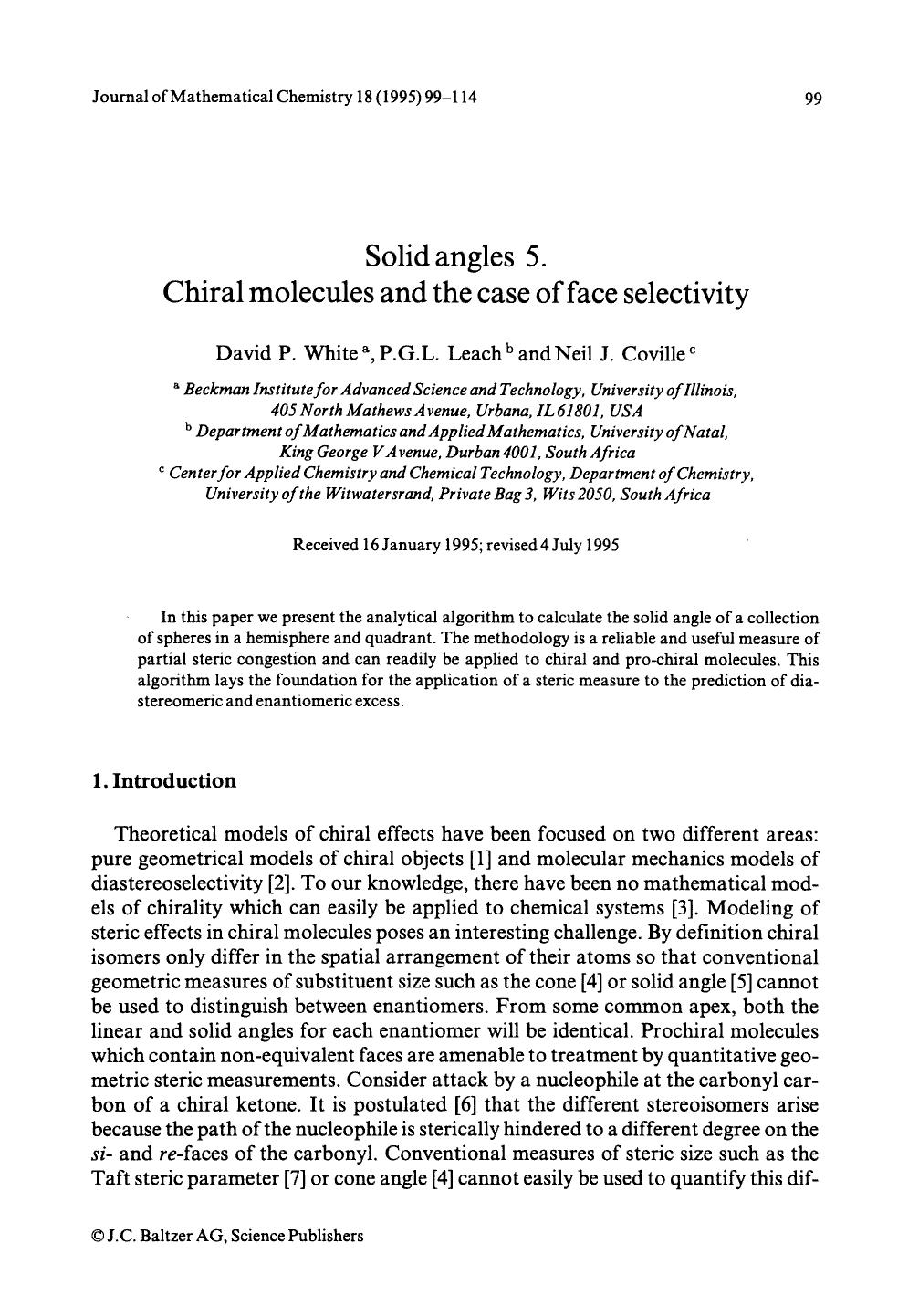 Solid angles 5. Chiral molecules and the case of face selectivity by Unknown