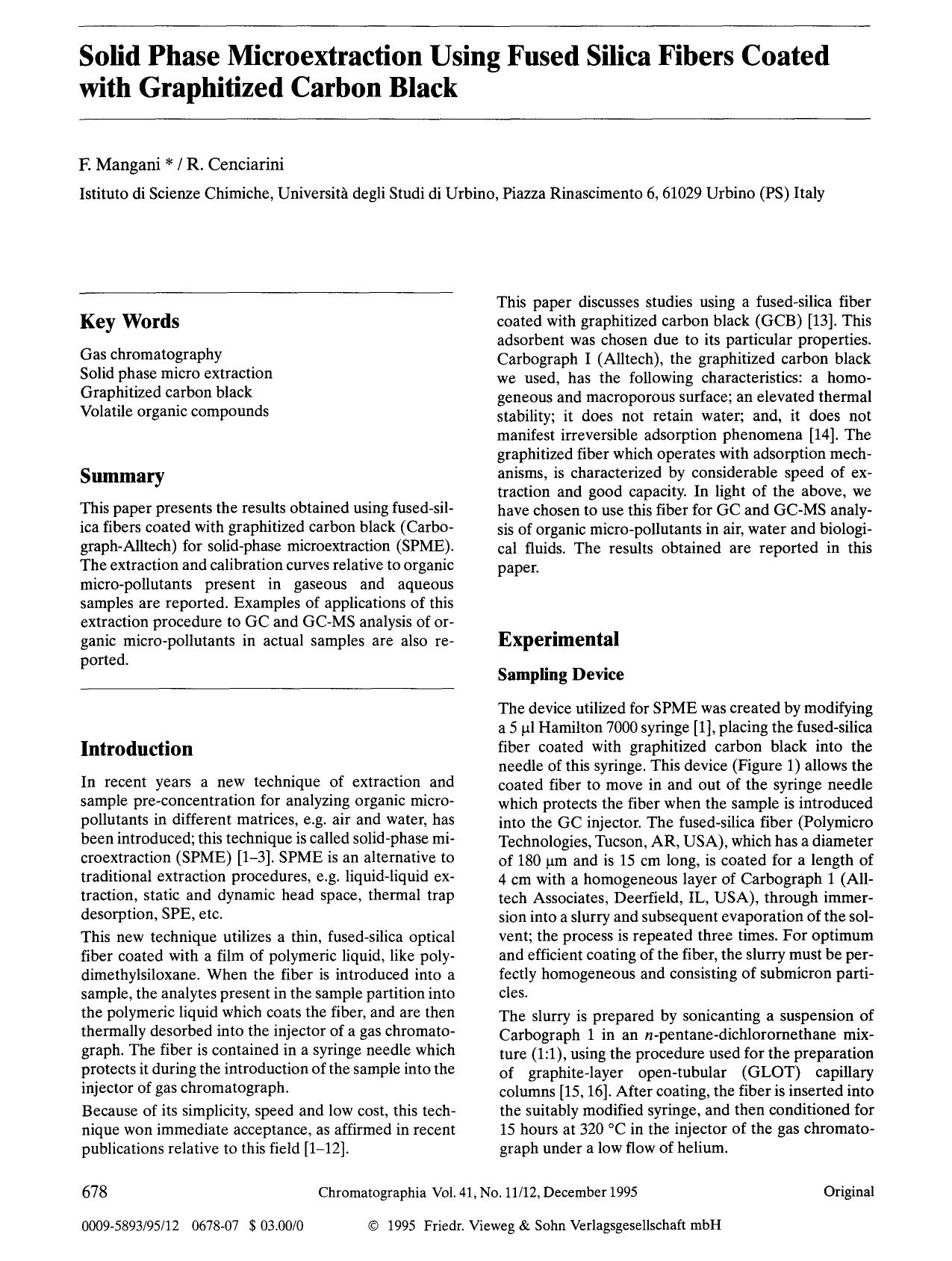 Solid phase microextraction using fused silica fibers coated with graphitized carbon black by Unknown