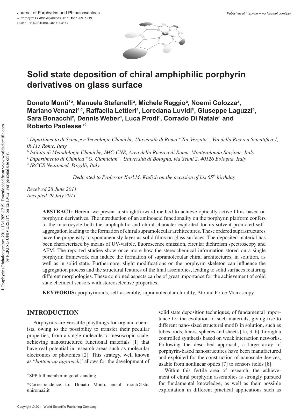 Solid state deposition of chiral amphiphilic porphyrin derivatives on glass surface by unknow