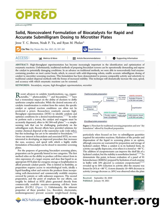 Solid, Noncovalent Formulation of Biocatalysts for Rapid and Accurate Submilligram Dosing to Microtiter Plates by Jesse T. C. Brown Noah P. Tu and Ryan M. Phelan