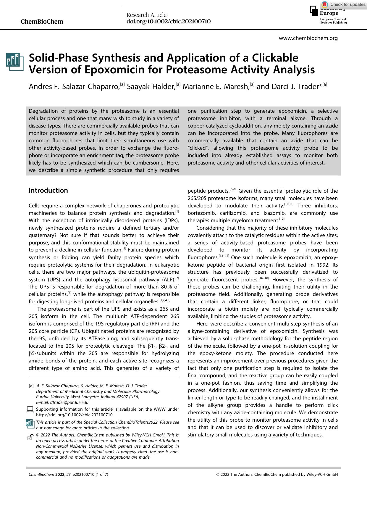 SolidâPhase Synthesis and Application of a Clickable Version of Epoxomicin for Proteasome Activity Analysis by Unknown