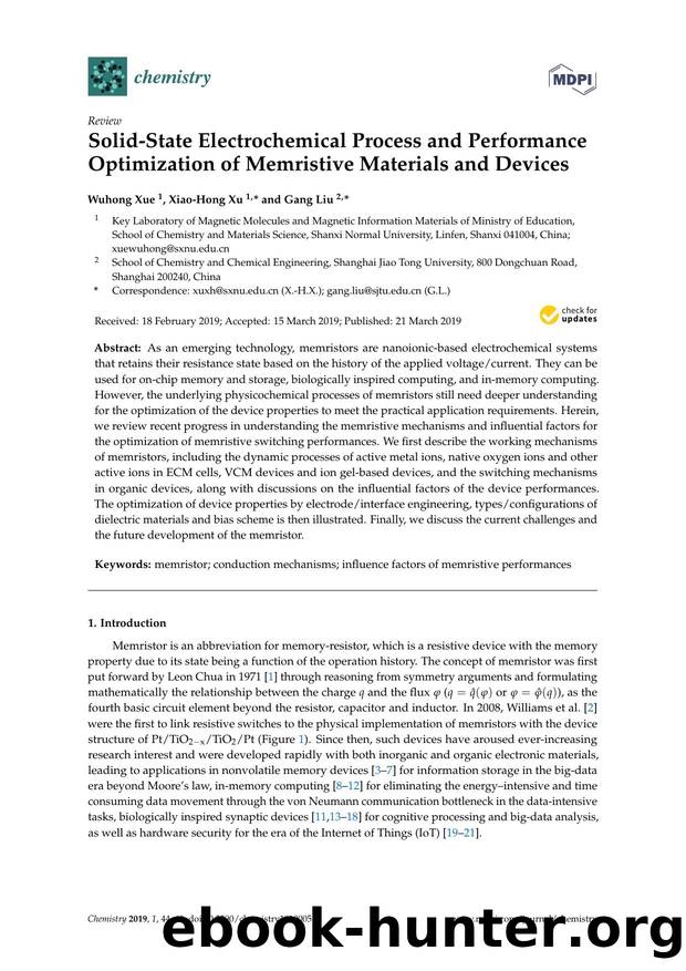 Solid-State Electrochemical Process and Performance Optimization of Memristive Materials and Devices by Wuhong Xue Xiao-Hong Xu & Gang Liu