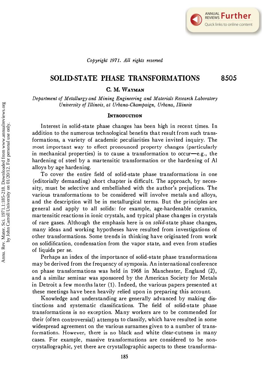 Solid-State Phase Transformations by C M Wayman