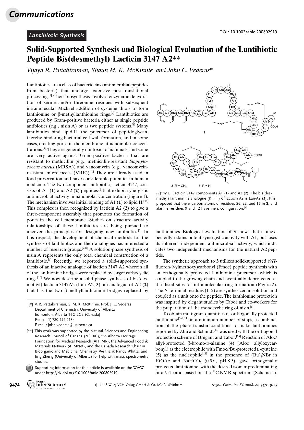 Solid-Supported Synthesis and Biological Evaluation of the Lantibiotic Peptide Bis(desmethyl) Lacticin[emsp14]3147[emsp14]A2 by Unknown