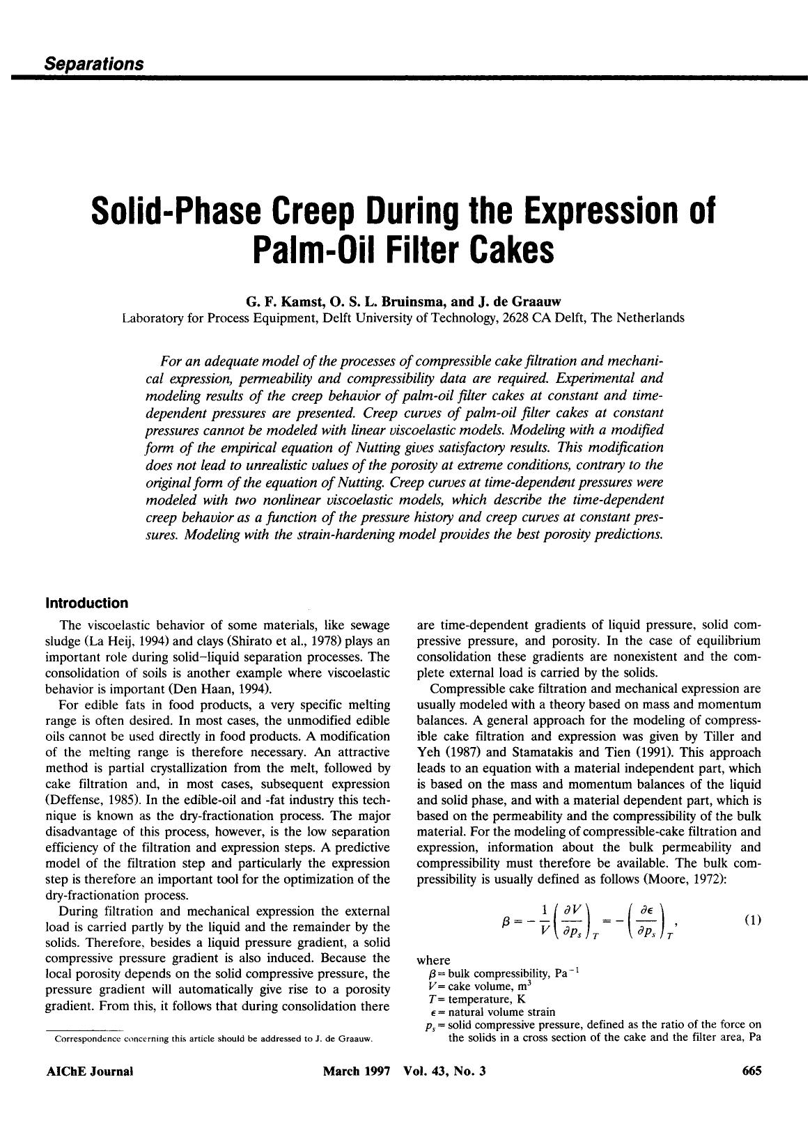 Solid-phase creep during the expression of palm-oil filter cakes by Unknown