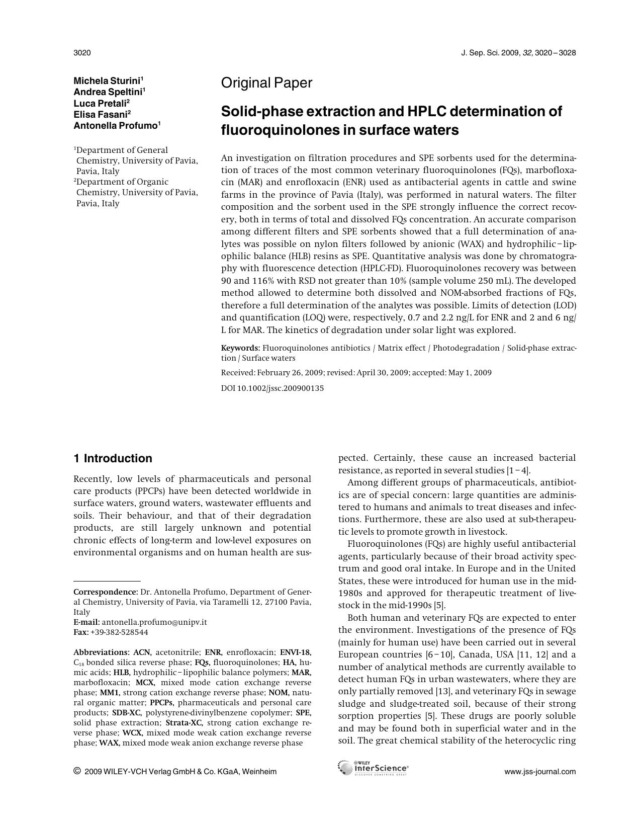 Solid-phase extraction and HPLC determination of fluoroquinolones in surface waters by Unknown