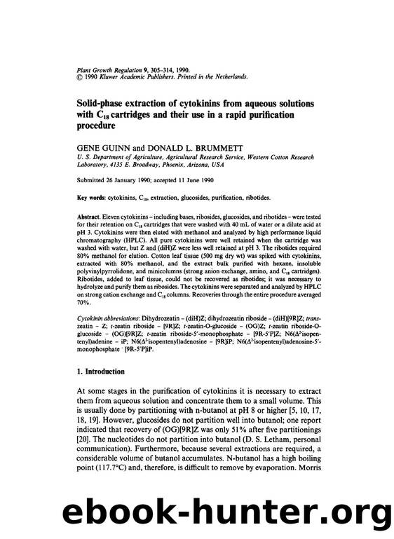 Solid-phase extraction of cytokinins from aqueous solutions with C <Subscript>18 <Subscript> cartridges and their use in a rapid purification procedure by Unknown