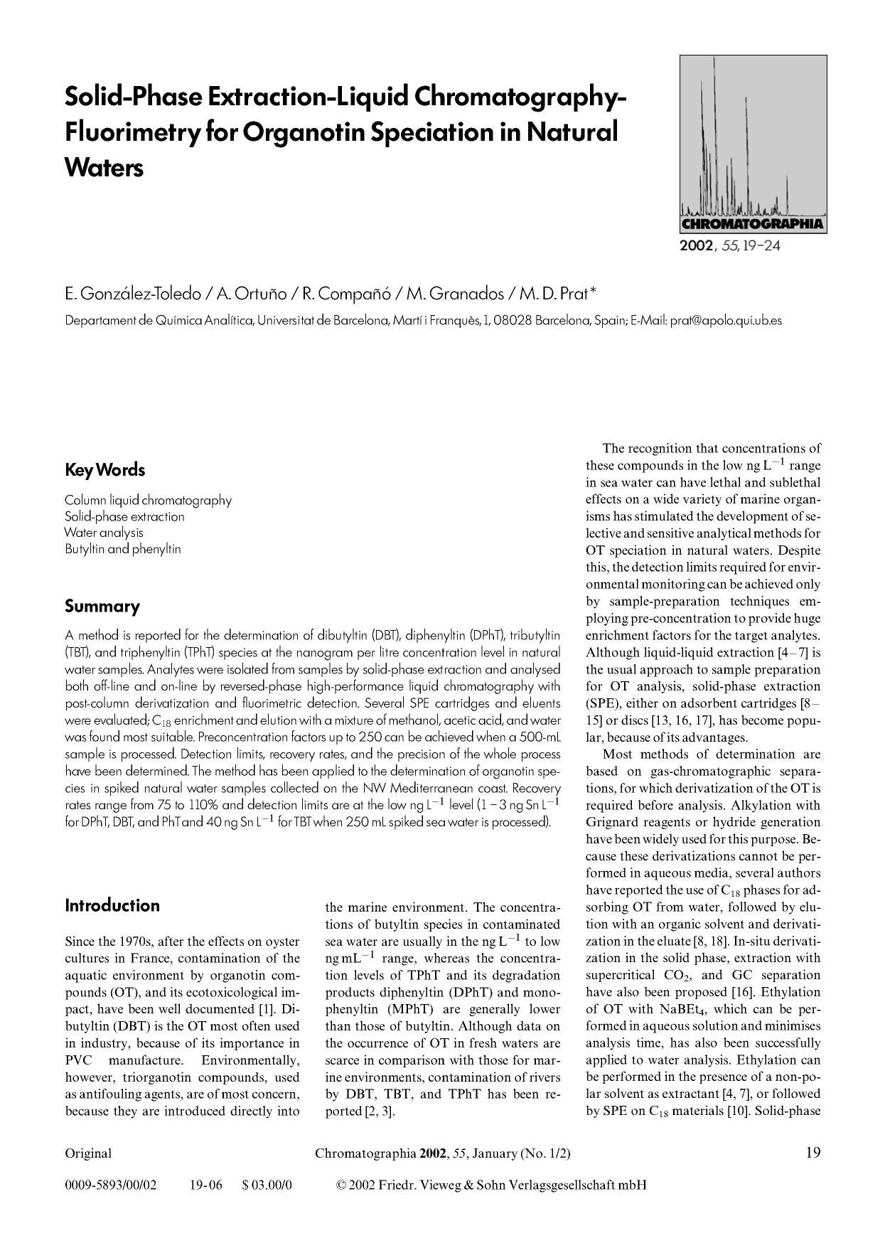 Solid-phase extraction-liquid chromatography-fluorimetry for organotin speciation in natural waters by Unknown