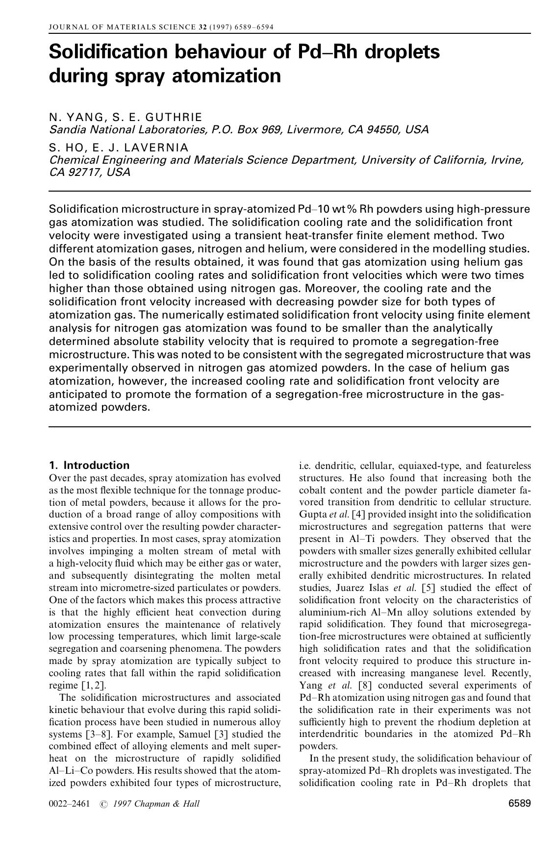 Solidification behaviour of Pd–Rh droplets during spray atomization by Unknown