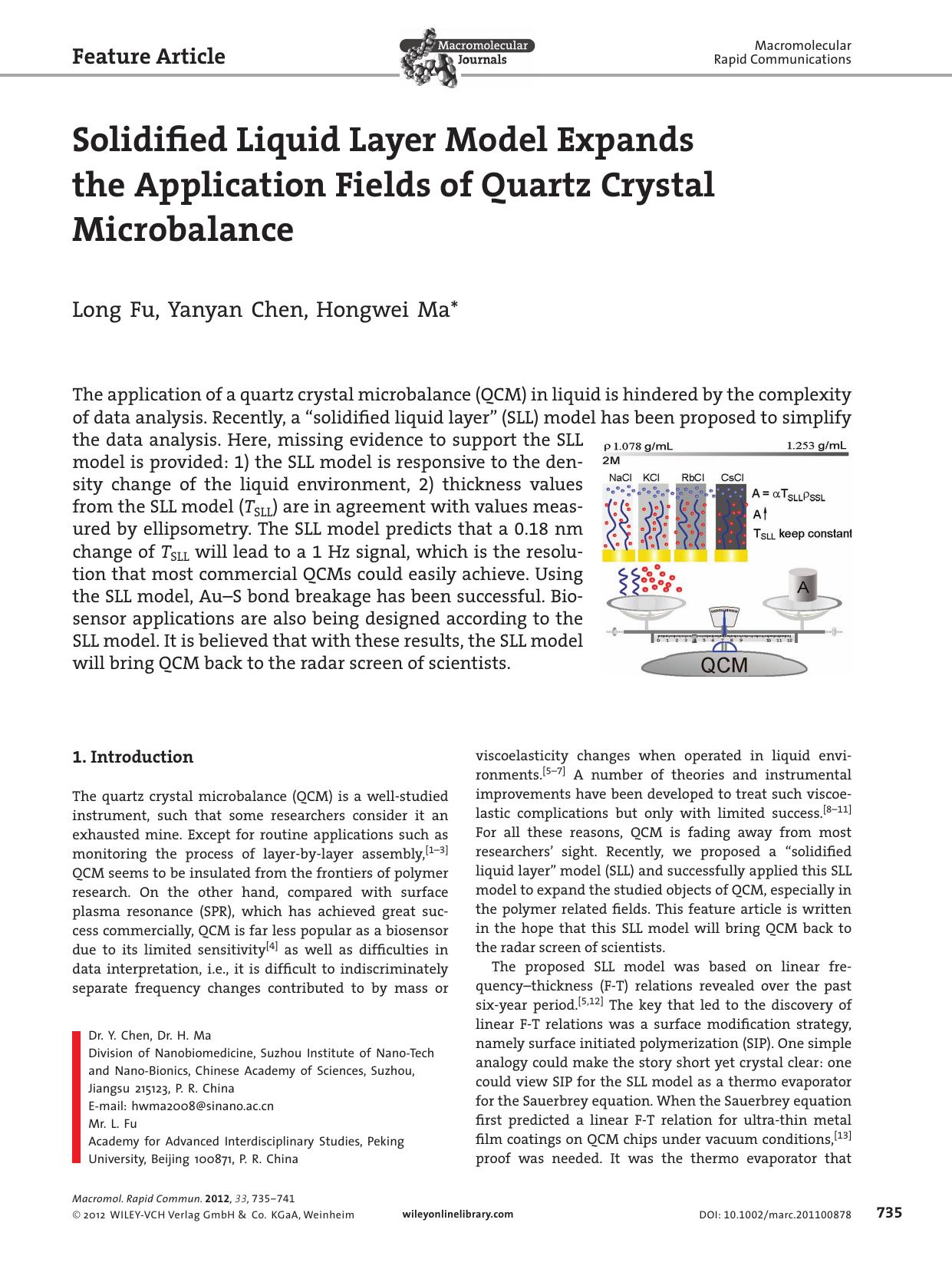 Solidified Liquid Layer Model Expands the Application Fields of Quartz Crystal Microbalance by vng