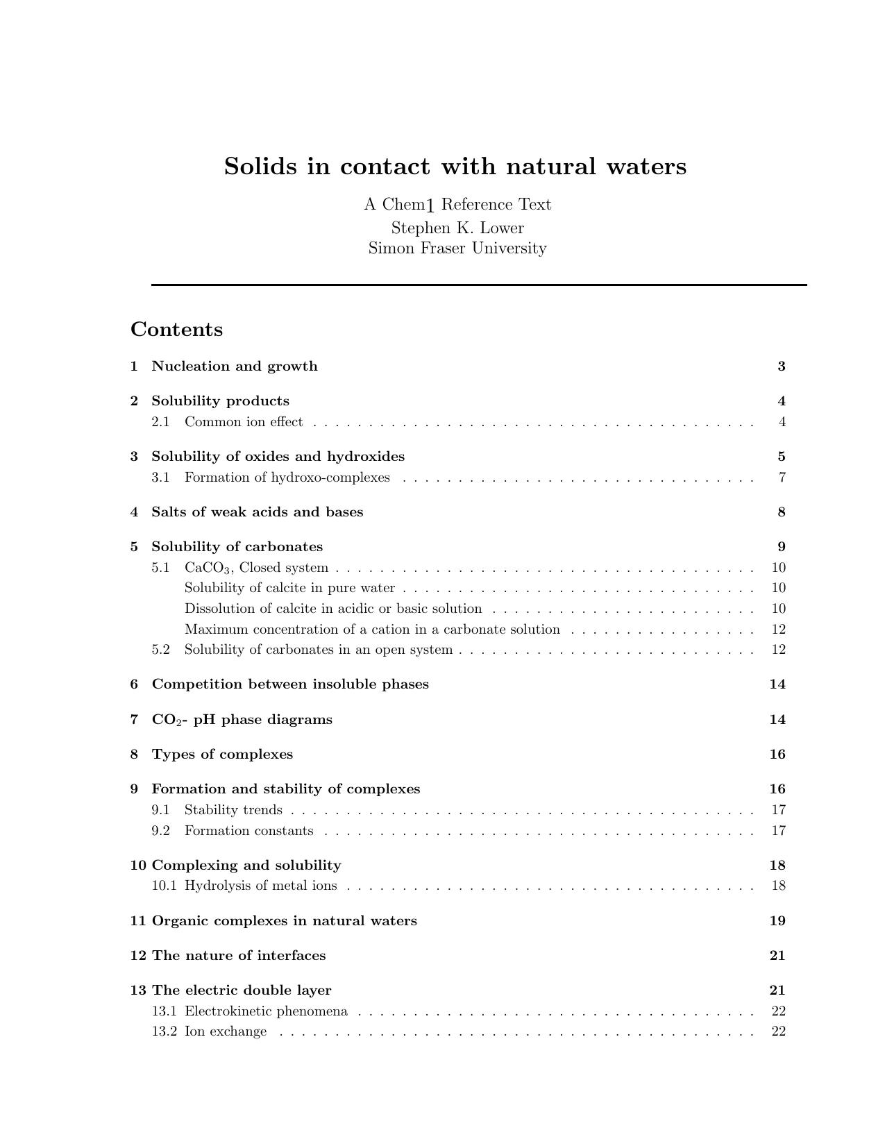Solids in contact with natural waters by Lower S.K