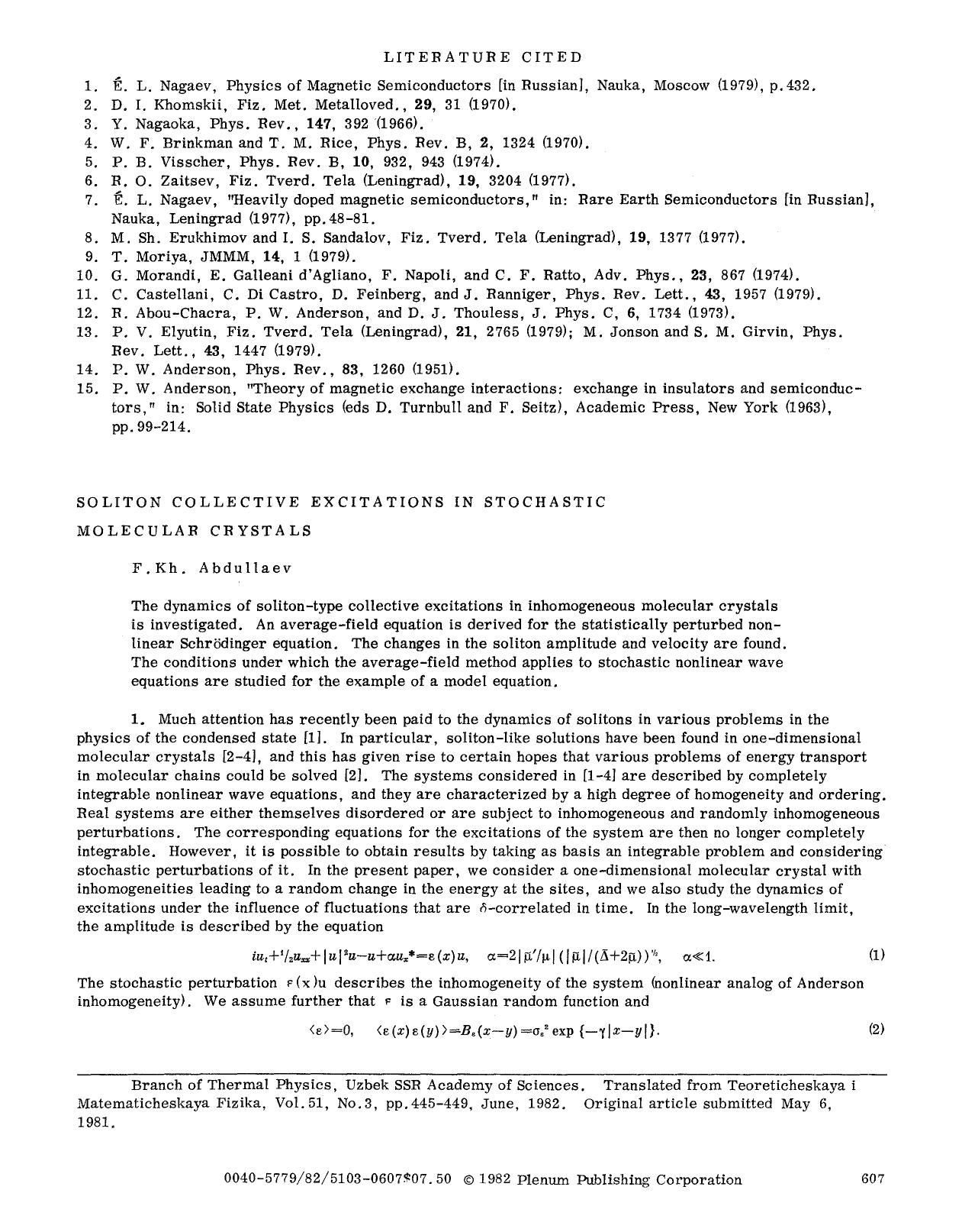 Soliton collective excitations in stochastic molecular crystals by Unknown