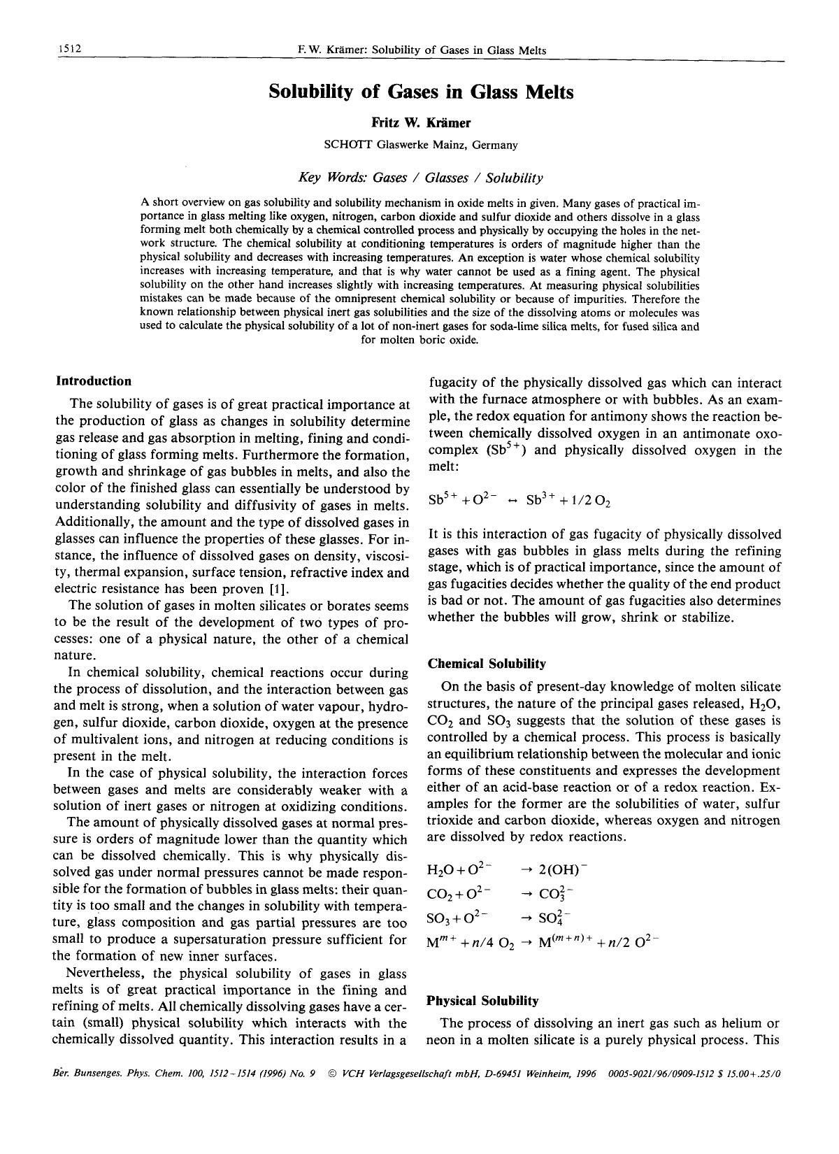 Solubility of gases in glass melts by Unknown