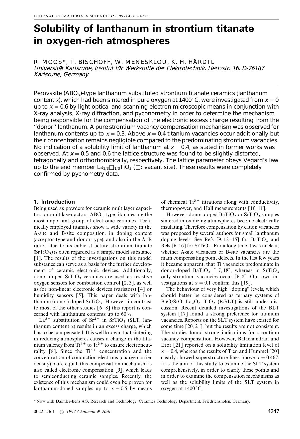 Solubility of lanthanum in strontium titanate in oxygen-rich atmospheres by Unknown