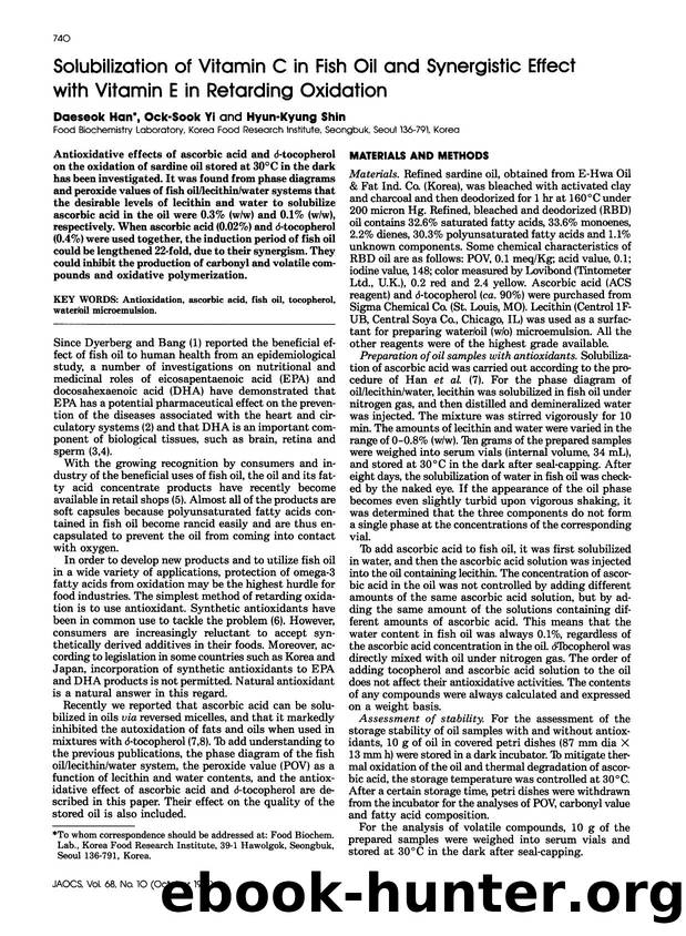 Solubilization of vitamin C in fish oil and synergistic effect with vitamin E in retarding oxidation by Unknown