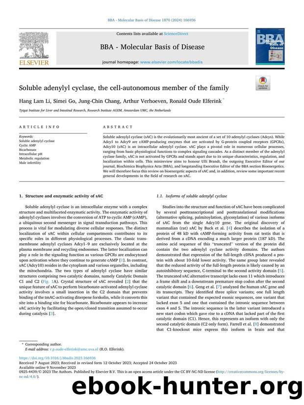 Soluble adenylyl cyclase, the cell-autonomous member of the family by Hang Lam Li & Simei Go & Jung-Chin Chang & Arthur Verhoeven & Ronald Oude Elferink
