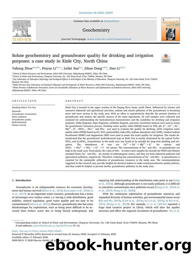 Solute geochemistry and groundwater quality for drinking and irrigation purposes_ a case study in Xinle City, North China by Yahong Zhou & Peiyue Li & Leilei Xue & Zihan Dong & Duo Li