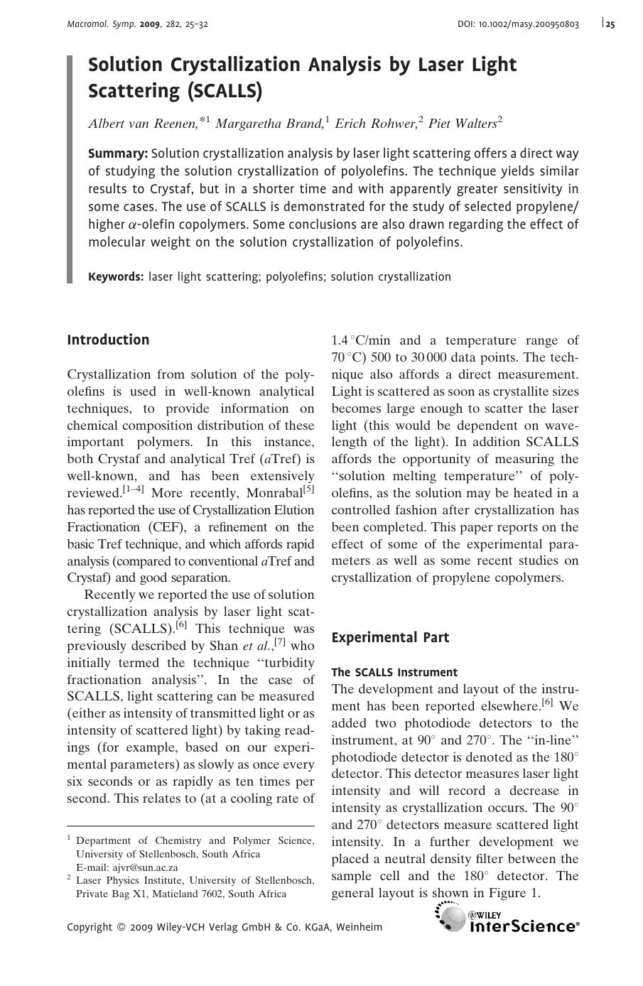 Solution Crystallization Analysis by Laser Light Scattering (SCALLS) by Unknown
