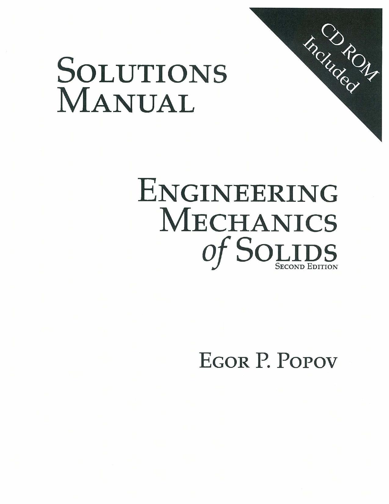 Solution Manual Mechanics of Materials SI Version Solutions and Problems by Egor P. Popov by Egor P. Popov