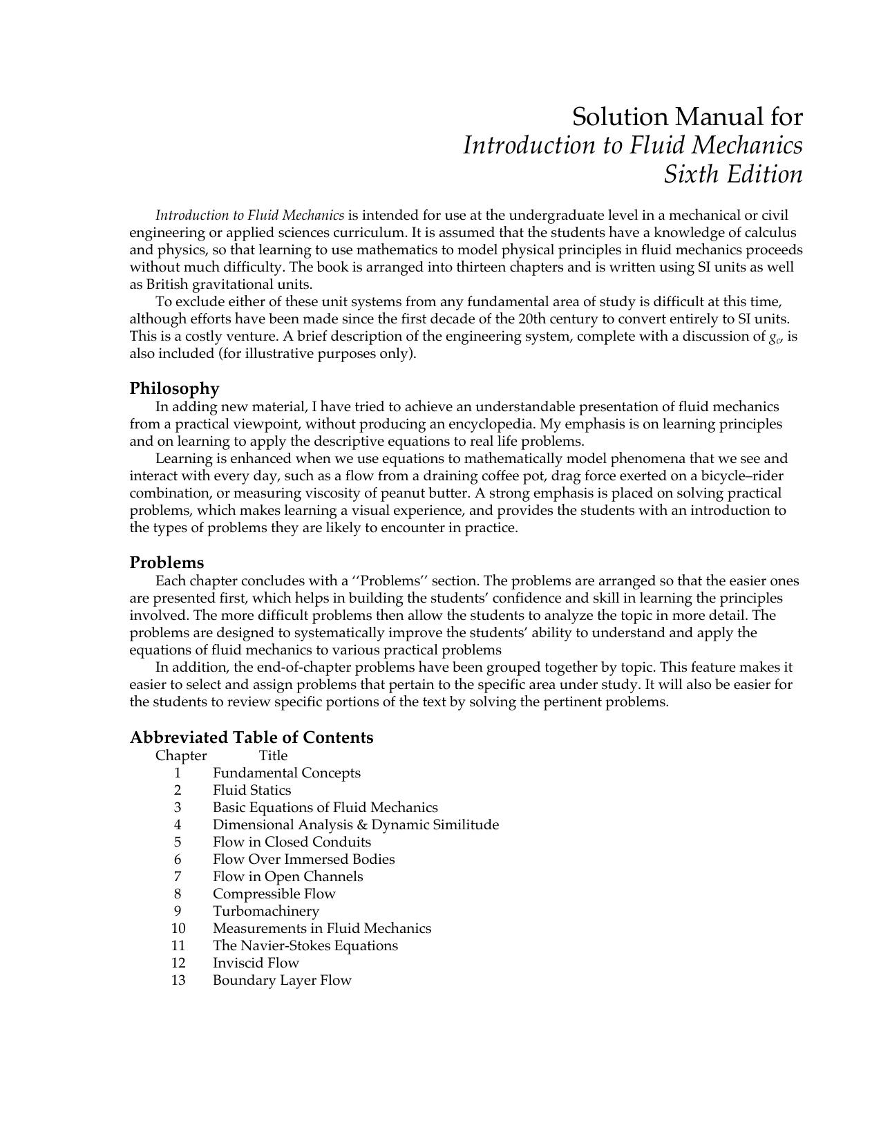 Solution Manual for Introduction to Fluid Mechanics, Sixth Edition by Unknown
