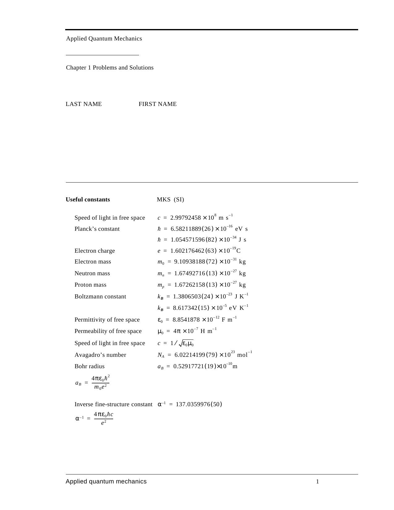 Solution manual to Applied Quantum Mechanics by A. F. J. Levi