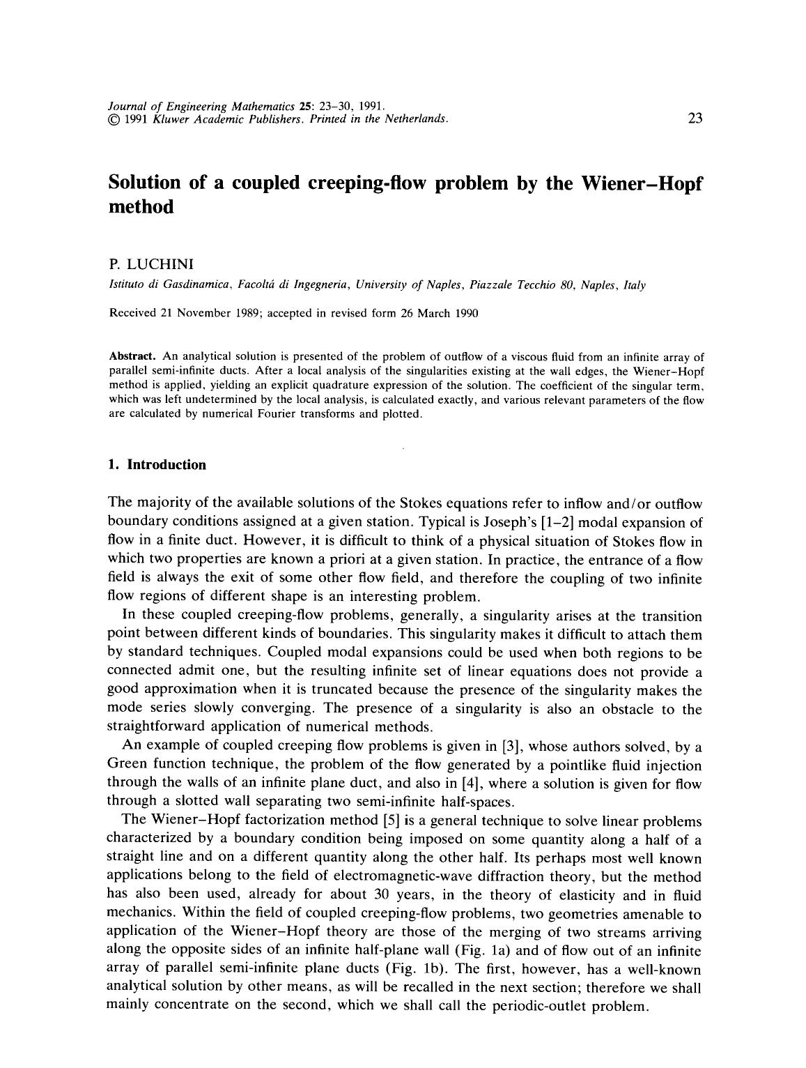 Solution of a coupled creeping-flow problem by the Wiener-Hopf method by Unknown