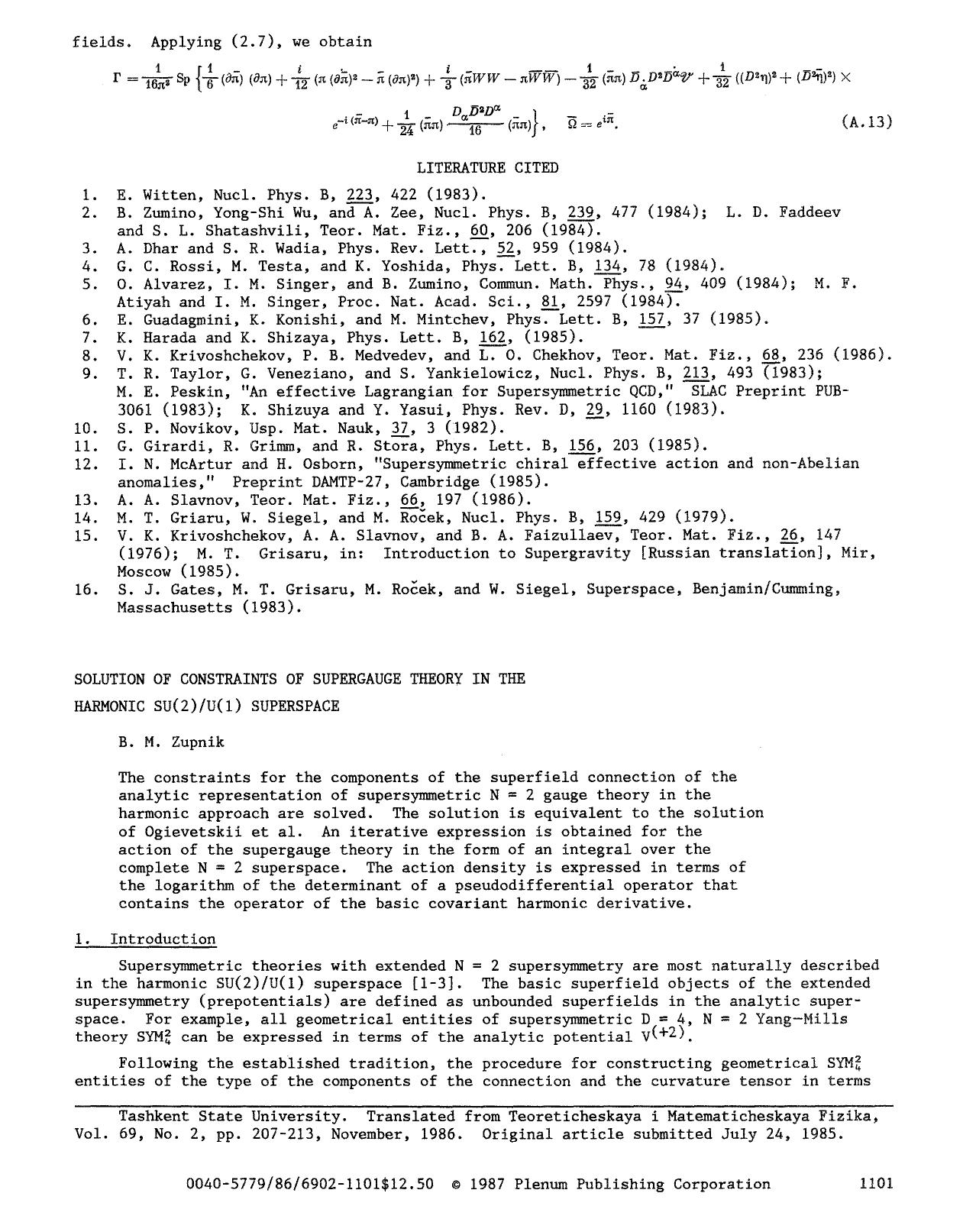 Solution of constraints of supergauge theory in the harmonic SU(2)U(1) superspace by Unknown