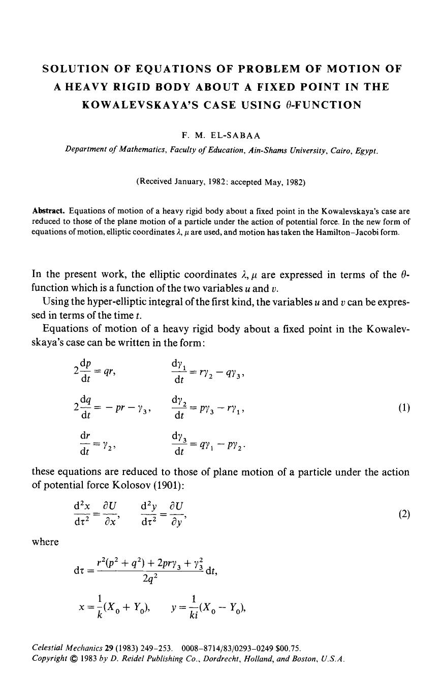Solution of equations of problem of motion of a heavy rigid body about a fixed point in the Kowalevskaya's case using θ-function by Unknown