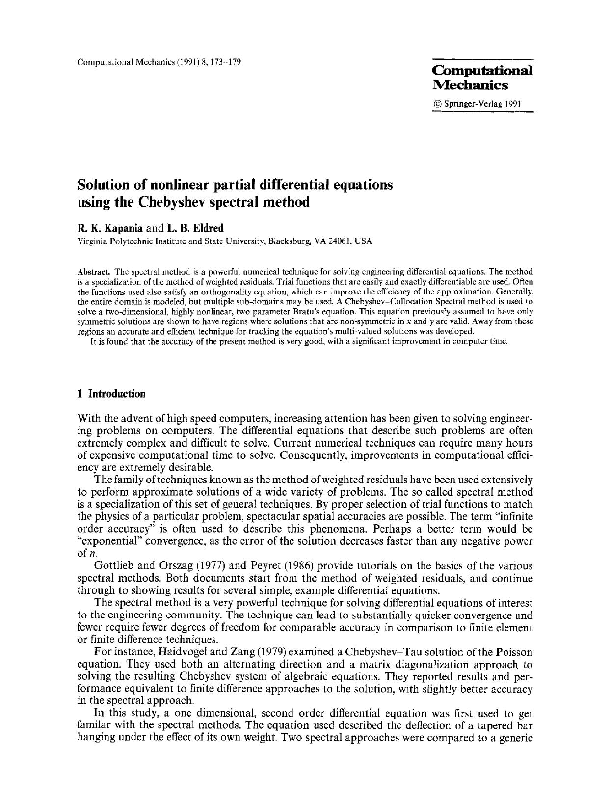Solution of nonlinear partial differential equations using the Chebyshev spectral method by Unknown