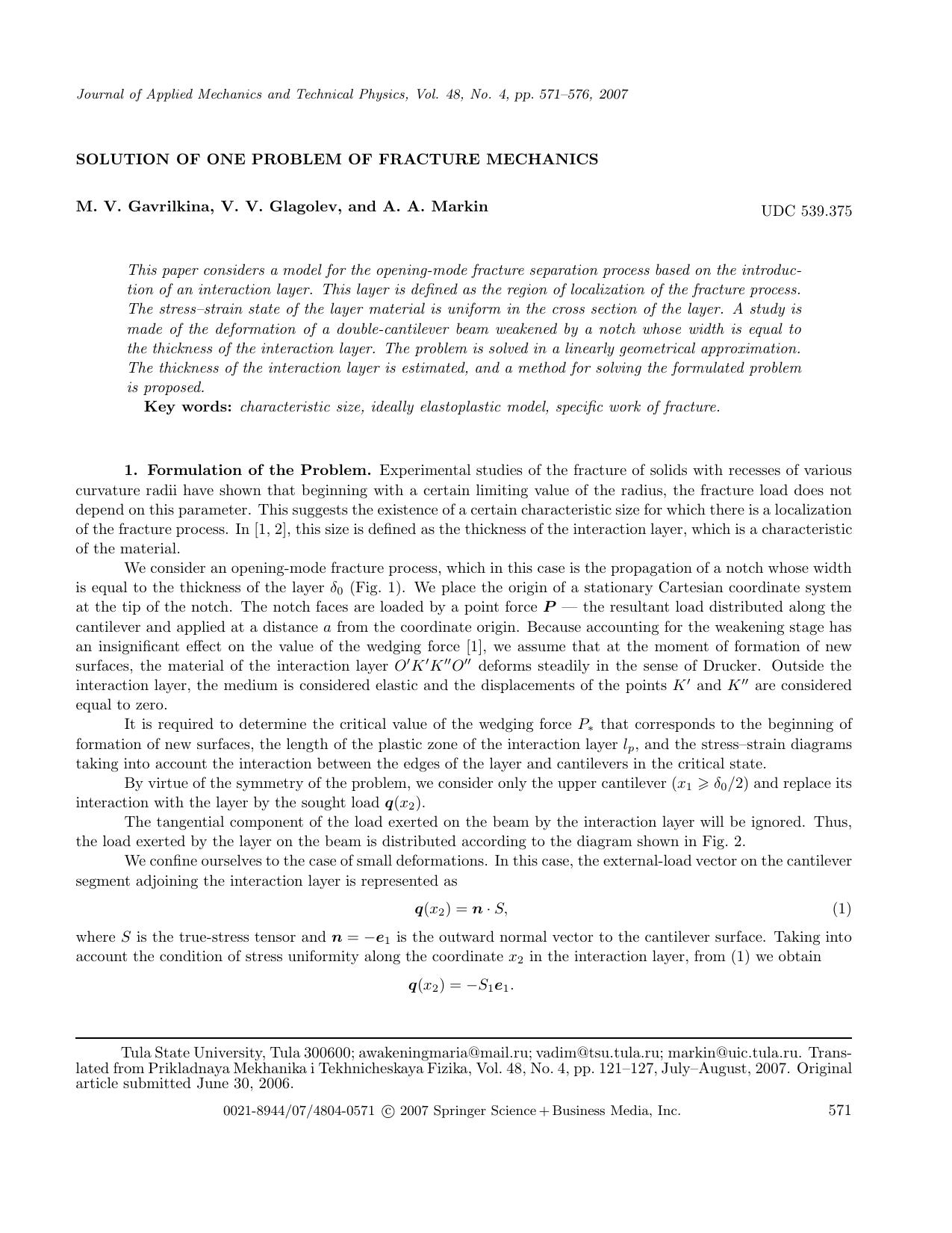 Solution of one problem of fracture mechanics by Unknown