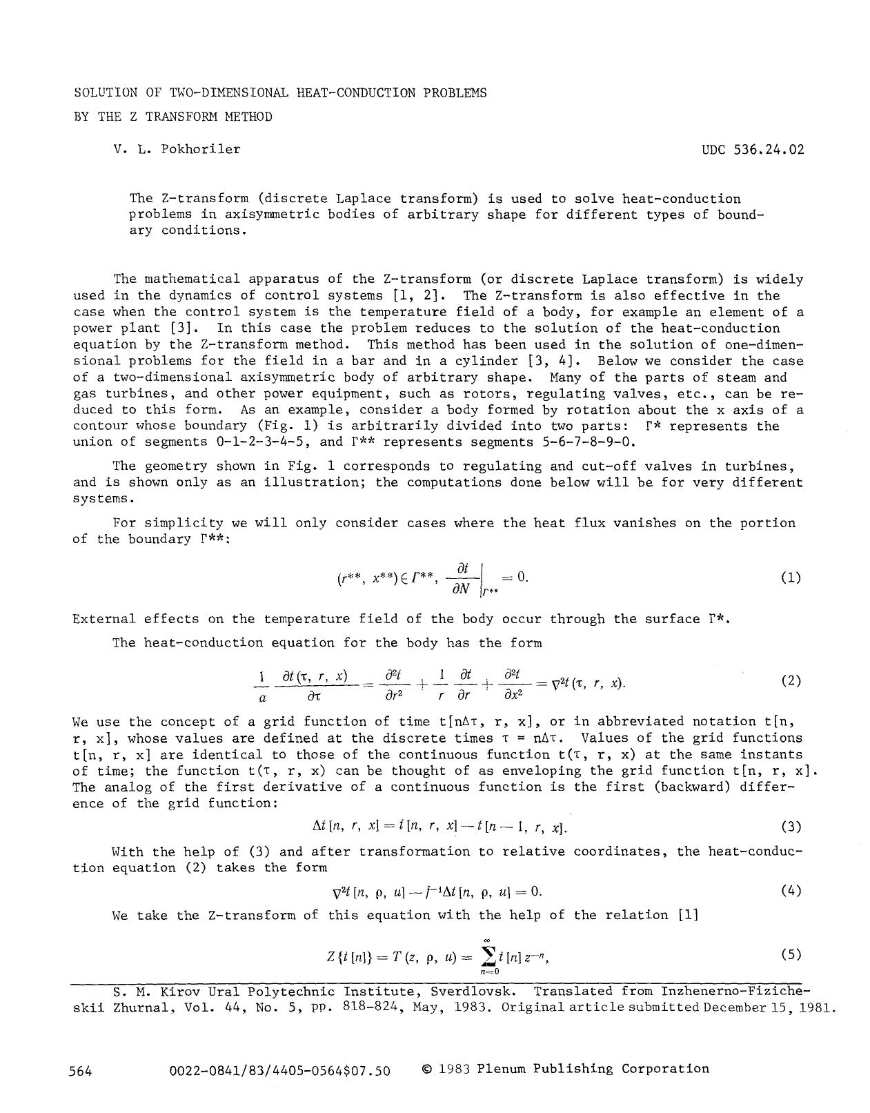Solution of two-dimensional heat-conduction problems by the Z transform method by Unknown