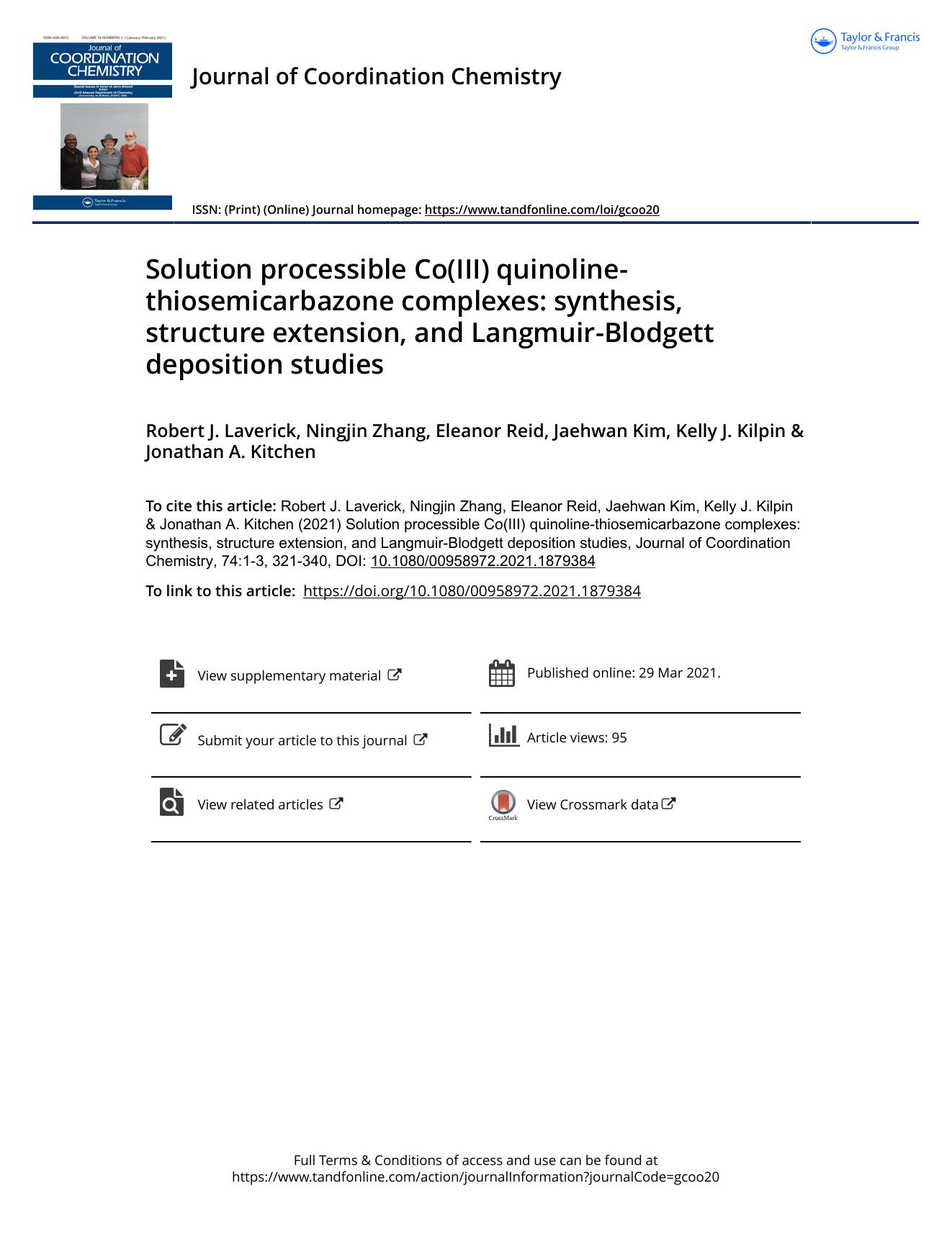 Solution processible Co(III) quinoline-thiosemicarbazone complexes: synthesis, structure extension, and Langmuir-Blodgett deposition studies by unknow