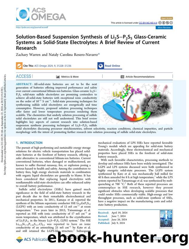 Solution-Based Suspension Synthesis of Li2SâP2S5 Glass-Ceramic Systems as Solid-State Electrolytes: A Brief Review of Current Research by Zachary Warren & Nataly Carolina Rosero-Navarro