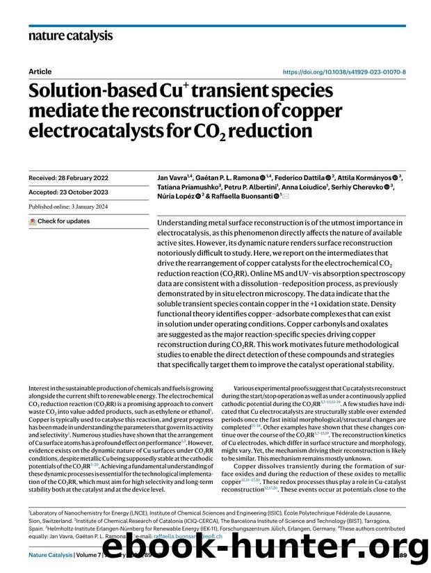 Solution-based Cu+ transient species mediate the reconstruction of copper electrocatalysts for CO2 reduction by unknow