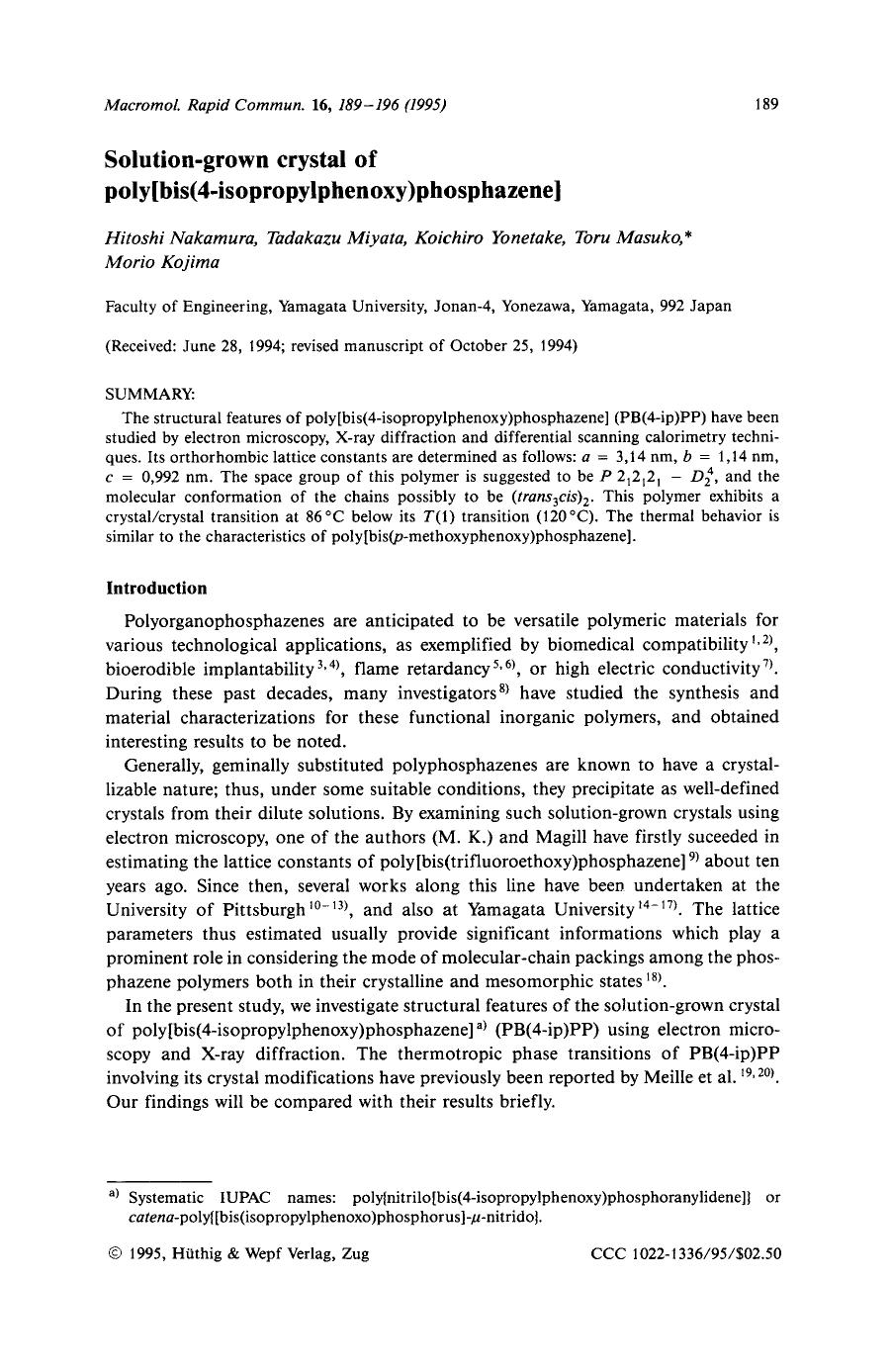 Solution-grown crystal of poly[bis(4-isopropylphenoxy)phosphazene] by Unknown