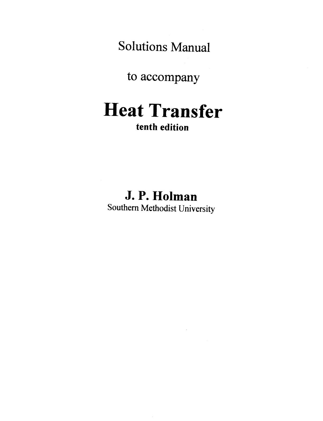 Solutions Manual - Heat Transfer by Jack P. Holman