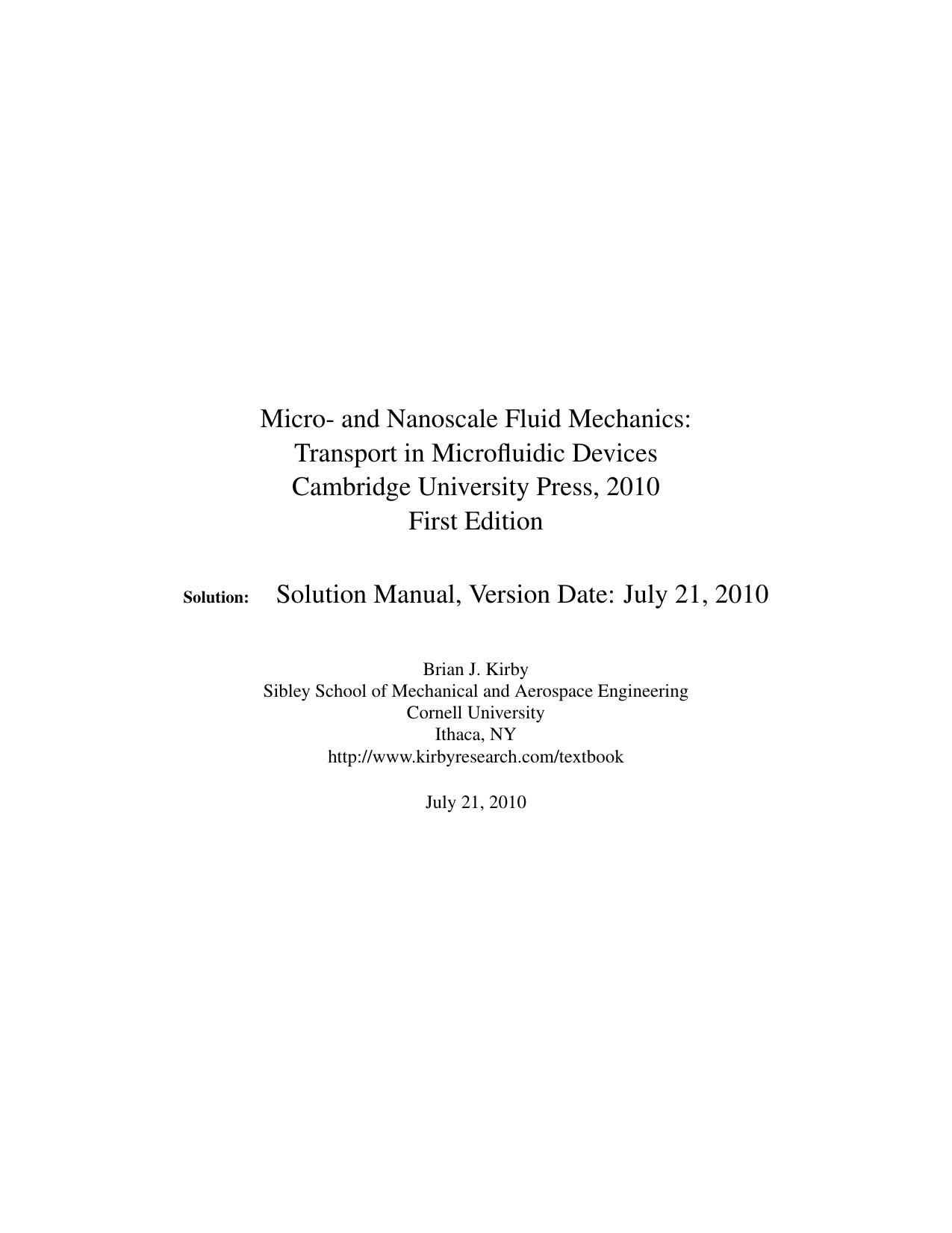 Solutions Manual Micro and Nanoscale Fluid Mechanics Transport in Microfluidic Devices by Brian J. Kirby