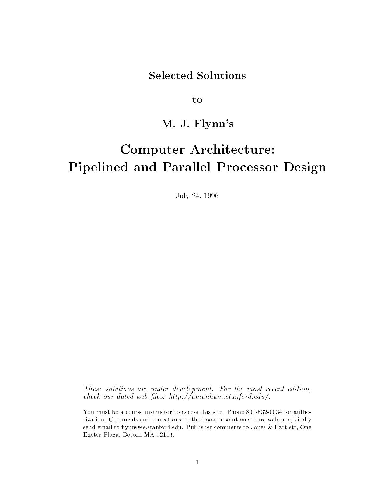 Solutions Manual To Computer Architecture Pipelined And Parallel Processor Design by Unknown