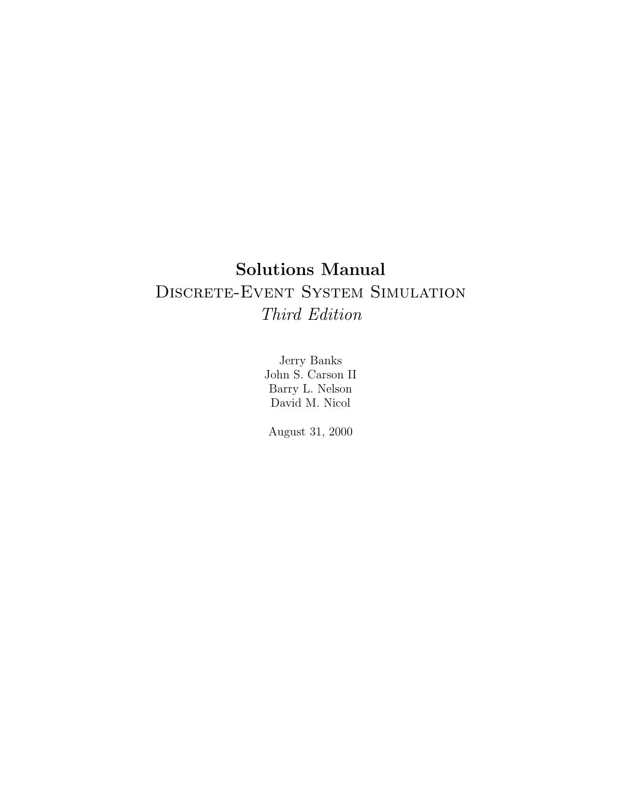 Solutions Manual for Discrete-Event System Simulation by Banks J. Carson J.S. Nelson B.L. Nicol D.M